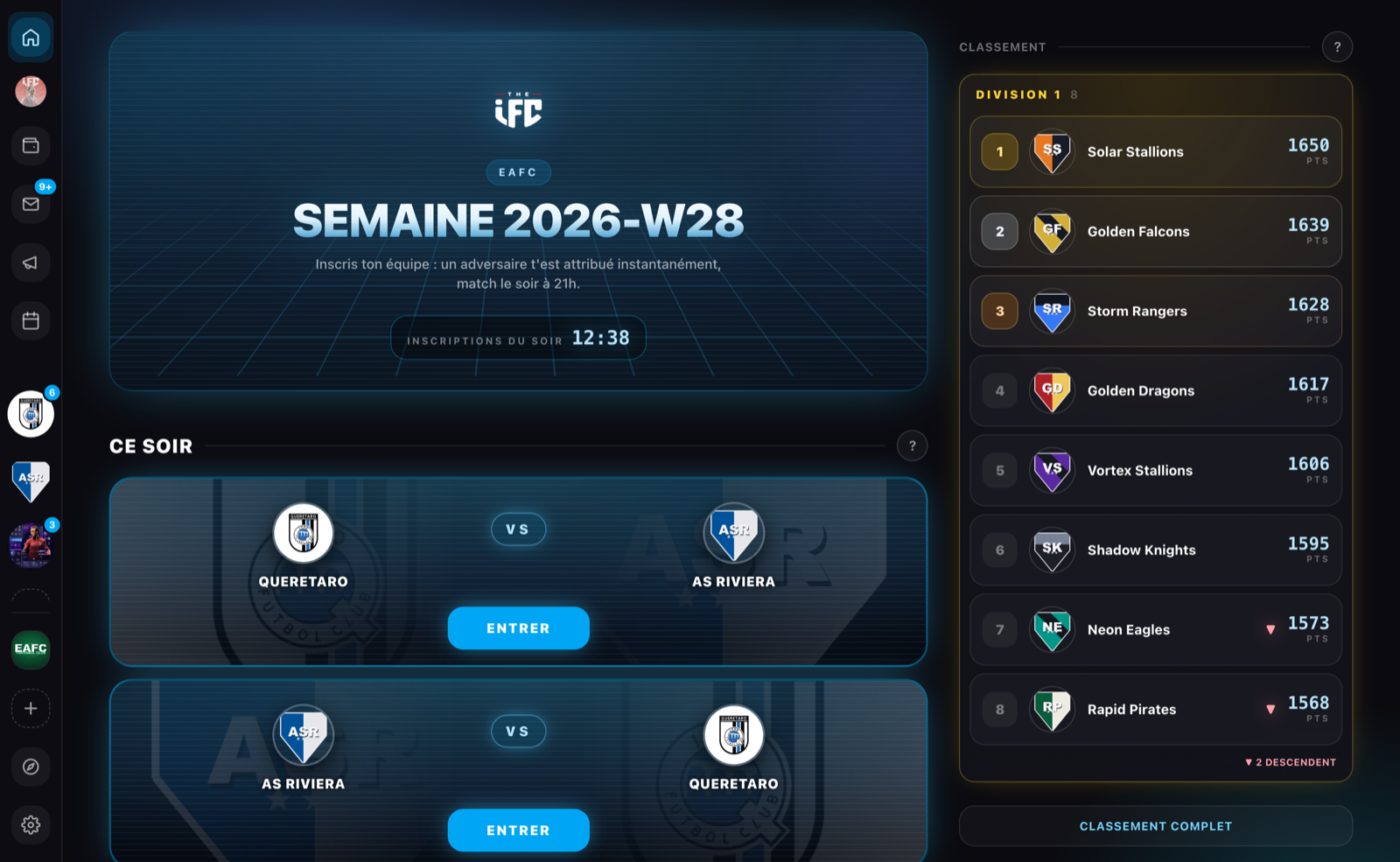 L'affiche du match du soir sur le hub, après l'appariement