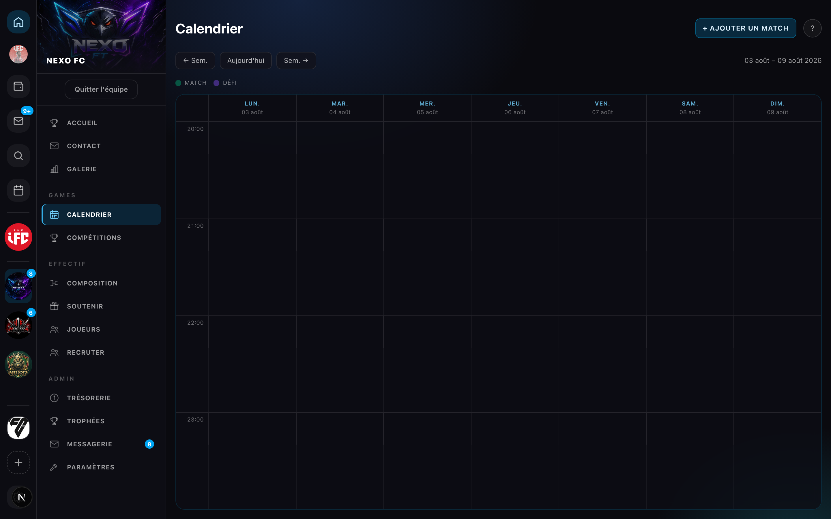 A team's calendar, week by week